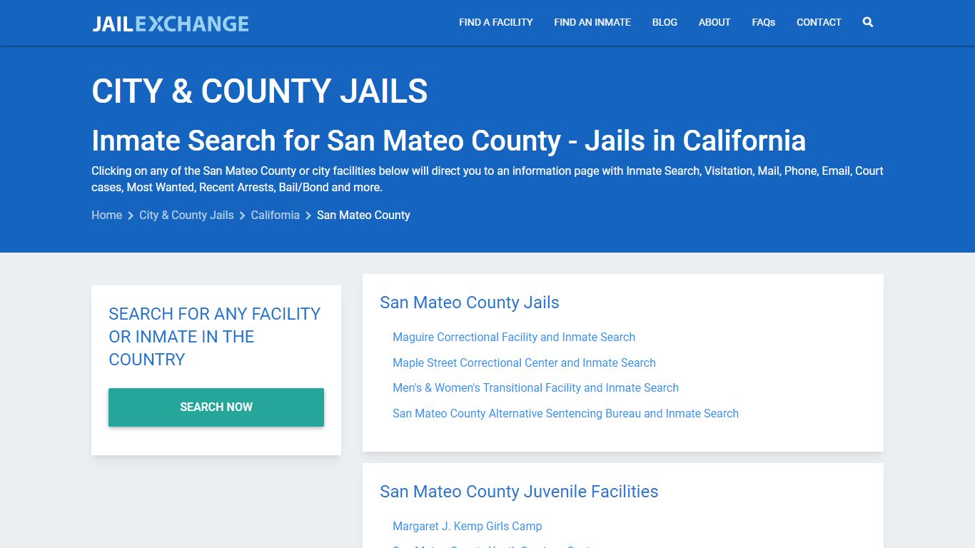 Inmate Search for San Mateo County | Jails in California - Jail Exchange